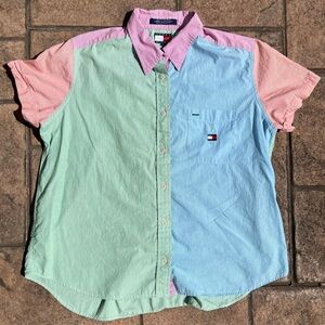 Vintage Tommy Hilfiger Pastel Pinstripe Colorblock Button Up Blouse Shirt